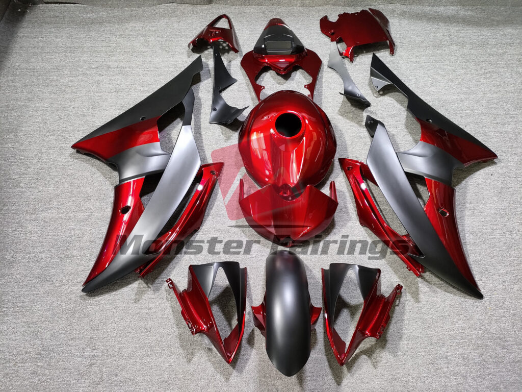Yamaha R6 2008 - 2016 Gloss Red & Matte Black ABS fairings - custom motorcycle bodywork kit by Monster Fairings
