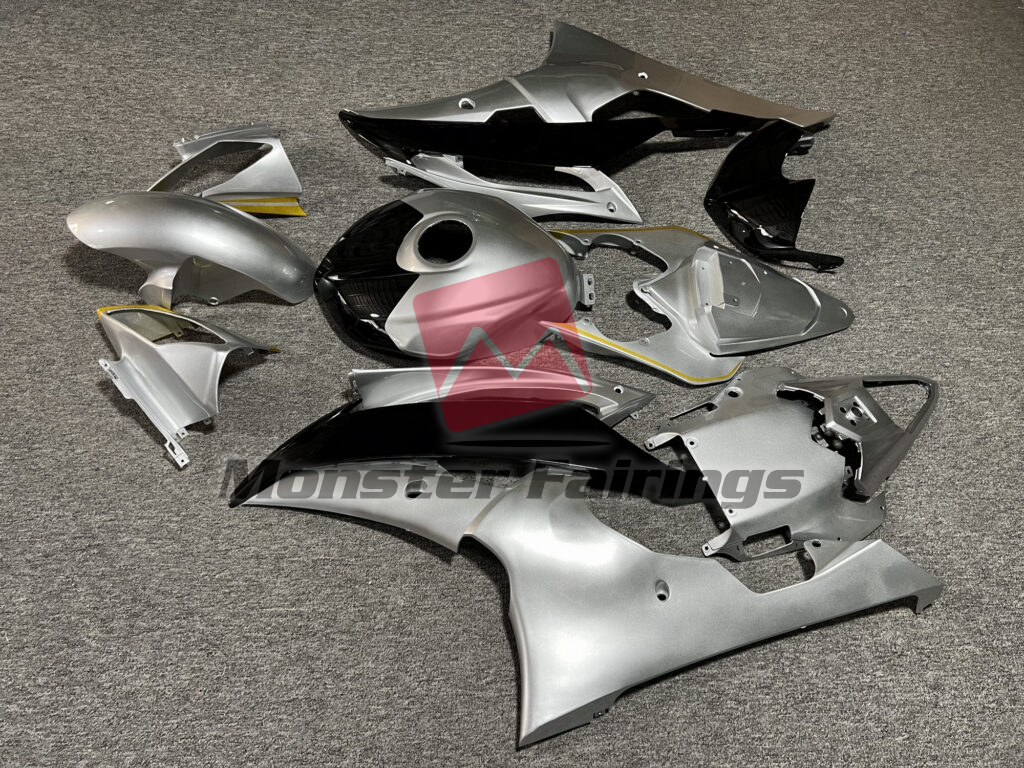 2008 - 2016 Yamaha R6 Gloss Silver & Black with Gold fairing set - ABS injection, custom painted by Monster Fairings