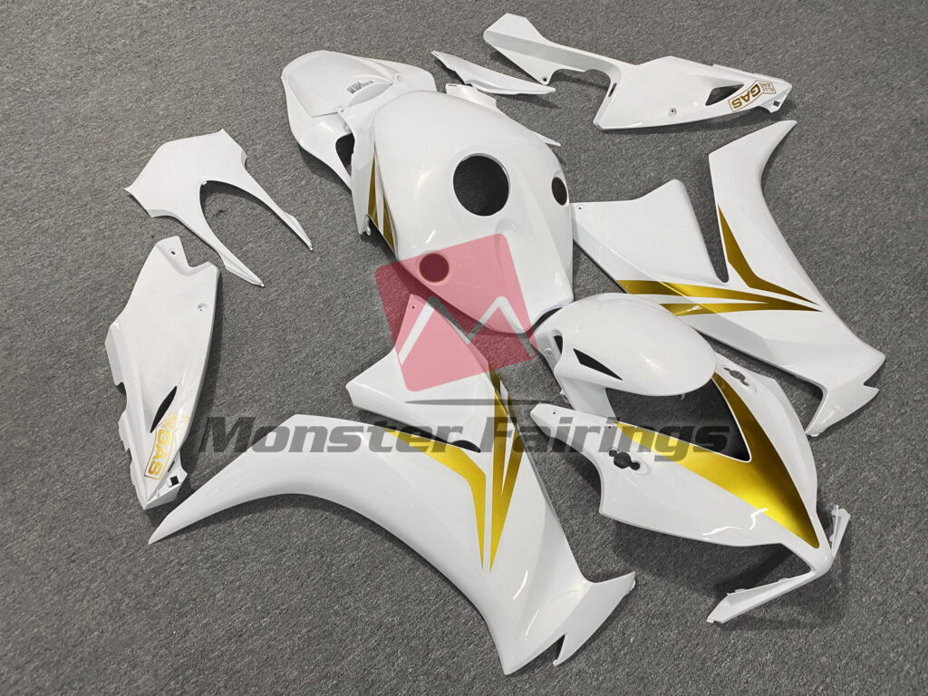 Honda CBR1000RR custom ABS fairings 2012 - 2016 in Gloss White and Gold - durable replacement kit, Monster Fairings