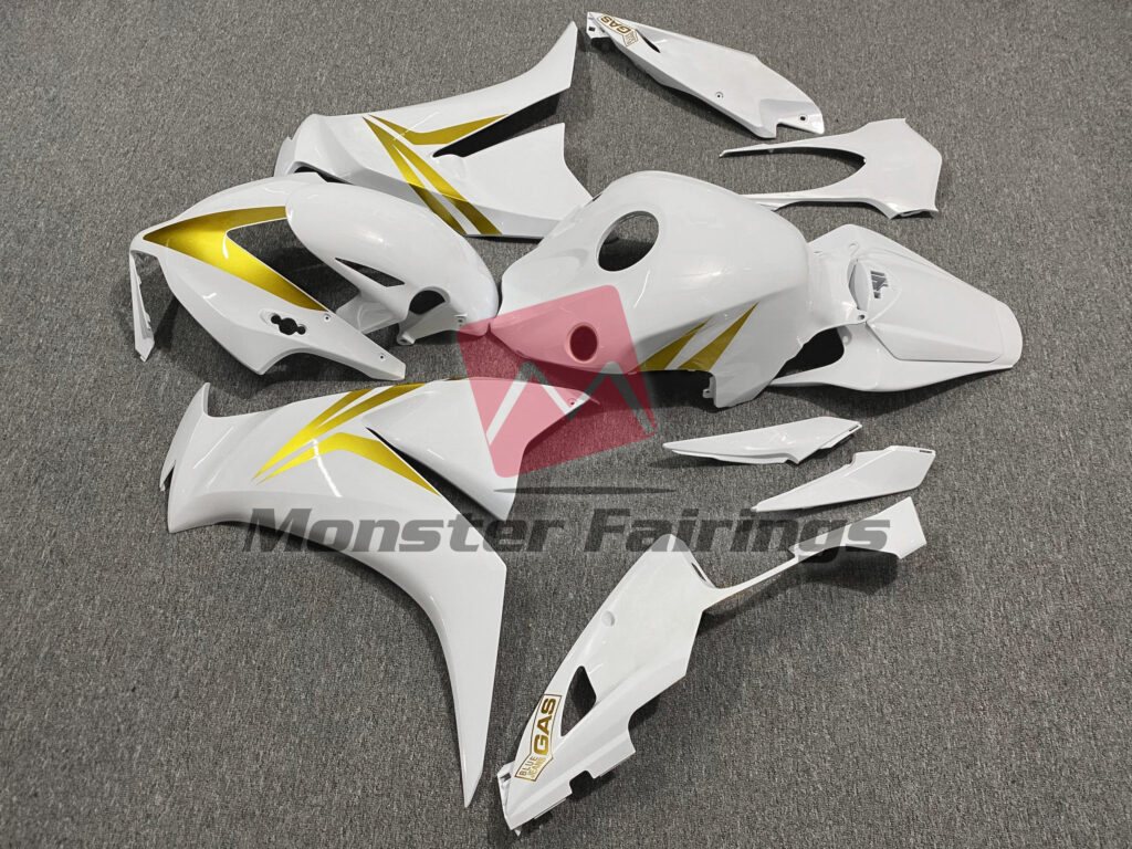 2012 - 2016 Honda CBR1000RR Gloss White and Gold fairing set - ABS injection, custom painted by Monster Fairings