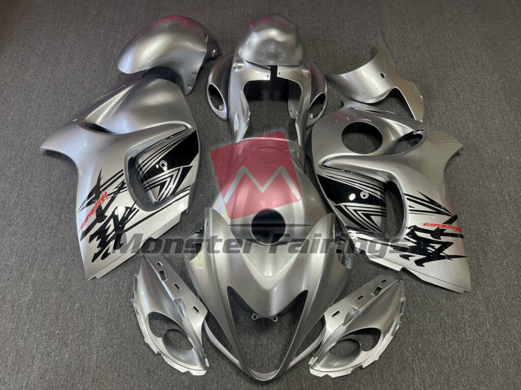 Suzuki GSXR 1300 2008 - 2020 Liquid Silver w Red ABS fairings - custom motorcycle bodywork kit by Monster Fairings