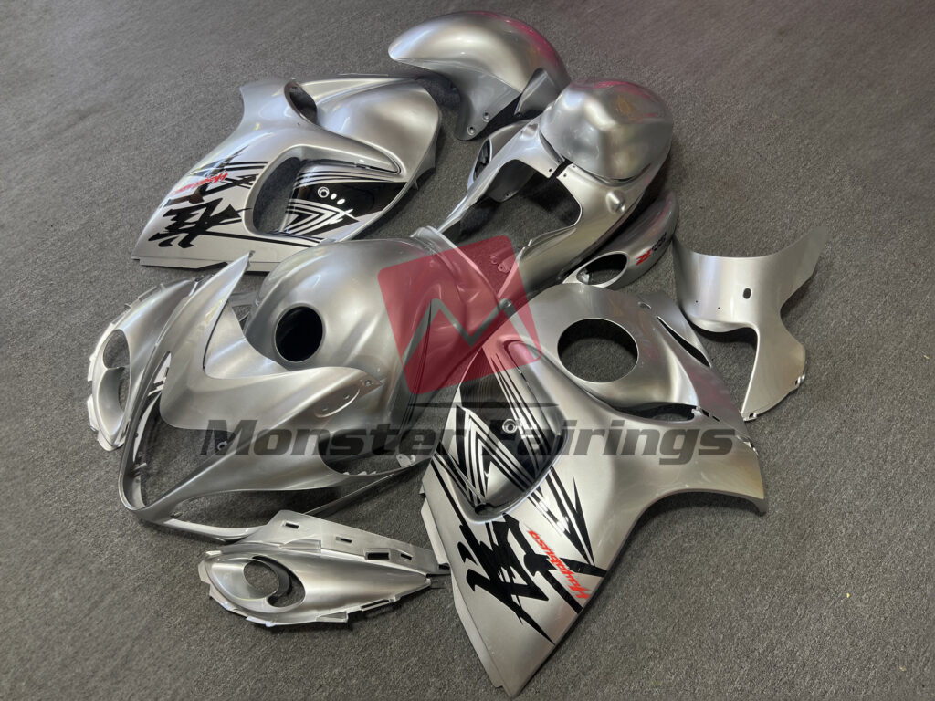Liquid Silver and Red ABS fairings for Suzuki GSXR 1300 2008 - 2020 - premium OEM fit kit by Monster Fairings