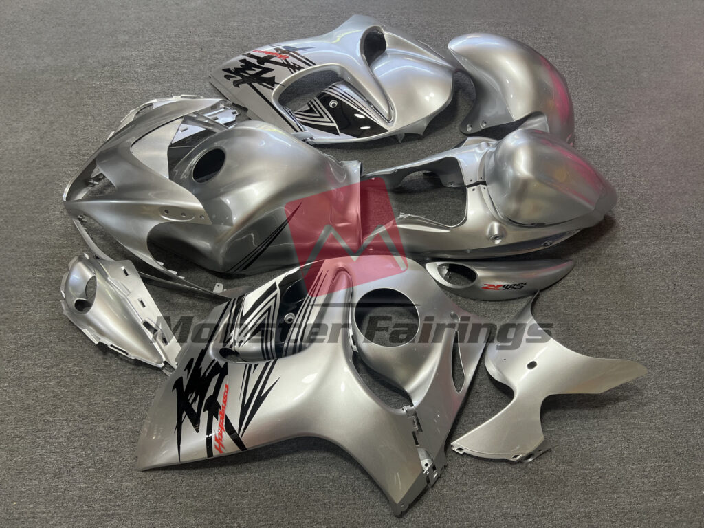2008 - 2020 Suzuki GSXR 1300 Liquid Silver and Red fairing set - ABS injection, custom painted by Monster Fairings