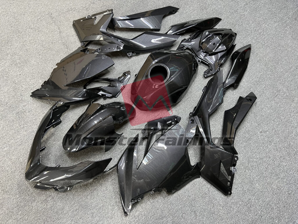 Gloss Carbon Fiber Style ABS fairings for Kawasaki Ninja 400 2018 - 2024 - premium OEM fit kit by Monster Fairings