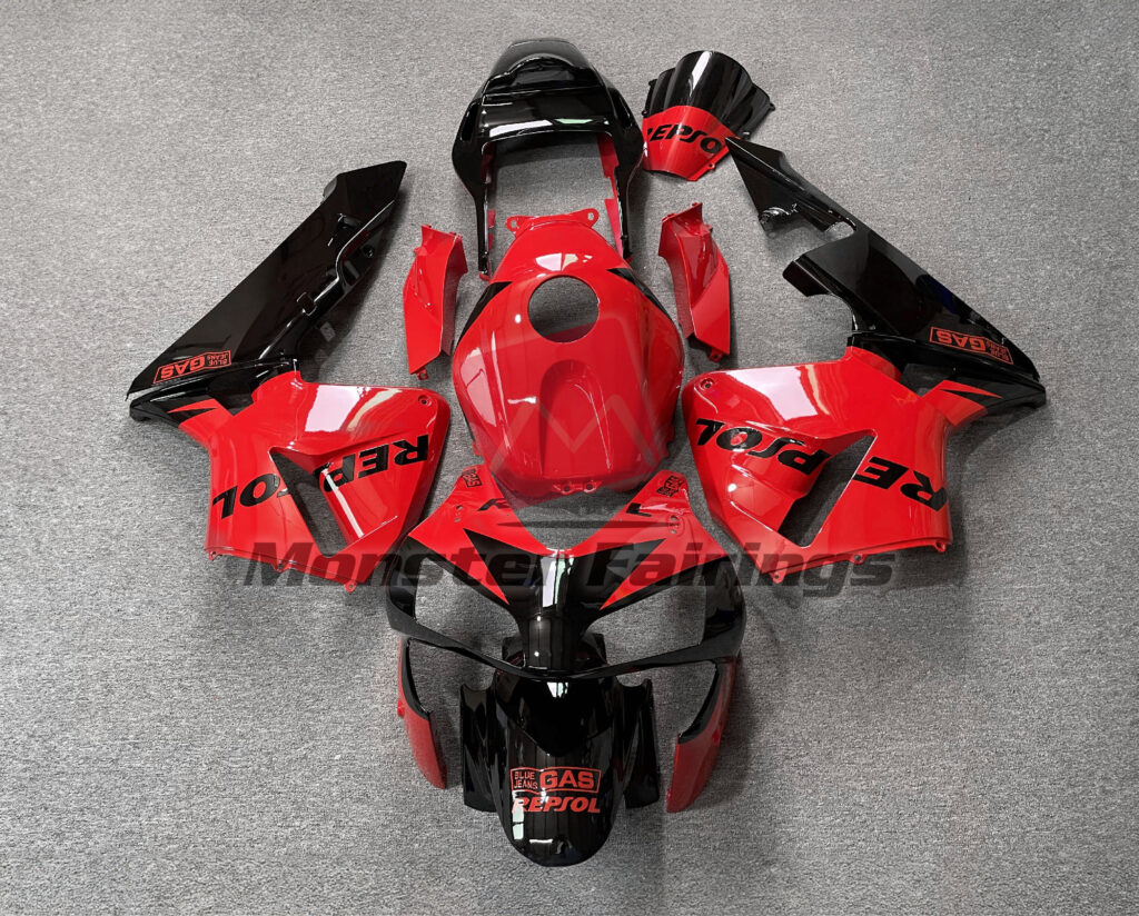 Honda CBR600RR 2003 - 2004 Gloss Red Repsol ABS fairings - custom motorcycle bodywork kit by Monster Fairings