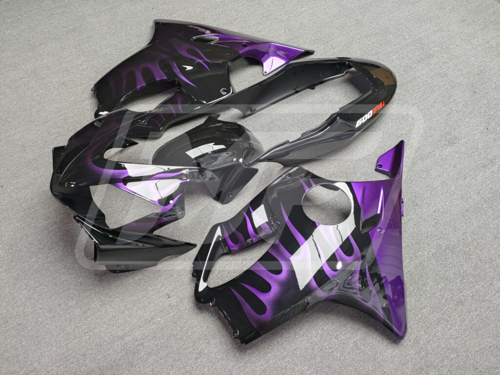 Gloss Black Purple Flames ABS fairings for Honda CBR600 F4i 2004 - 2007 - premium OEM fit kit by Monster Fairings