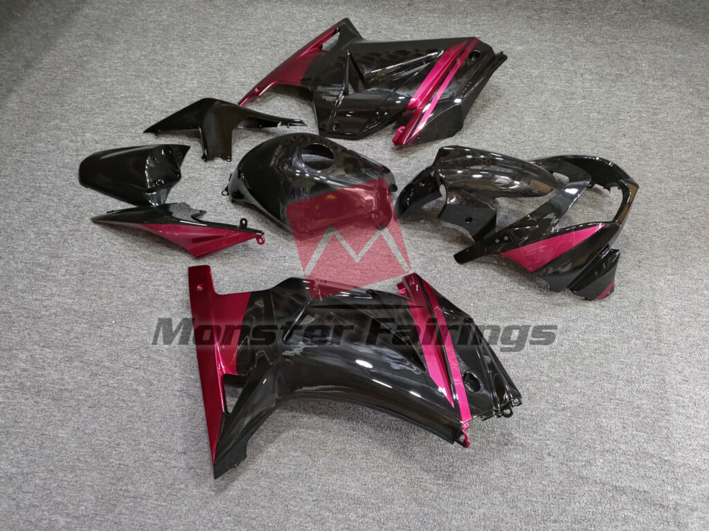 2008 - 2013 Kawasaki Ninja 250 Gloss Black With Pink fairing set - ABS injection, custom painted by Monster Fairings