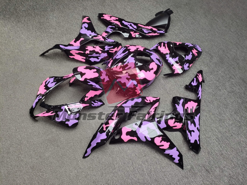 2007 - 2008 Honda CBR600RR Gloss Pink & Purple Camo fairing set - ABS injection, custom painted by Monster Fairings