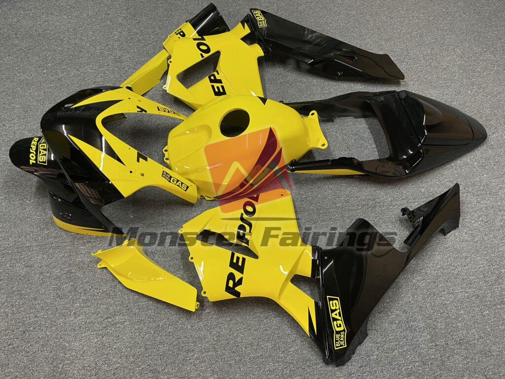 2003 - 2004 Honda CBR600RR Gloss Yellow Repsol fairing set - ABS injection, custom painted by Monster Fairings