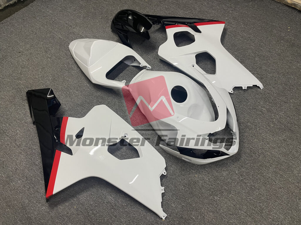 Suzuki GSXR custom ABS fairings 2004 - 2005 Gloss White with Red & and Black Stripes - durable replacement kit, Monster Fairings