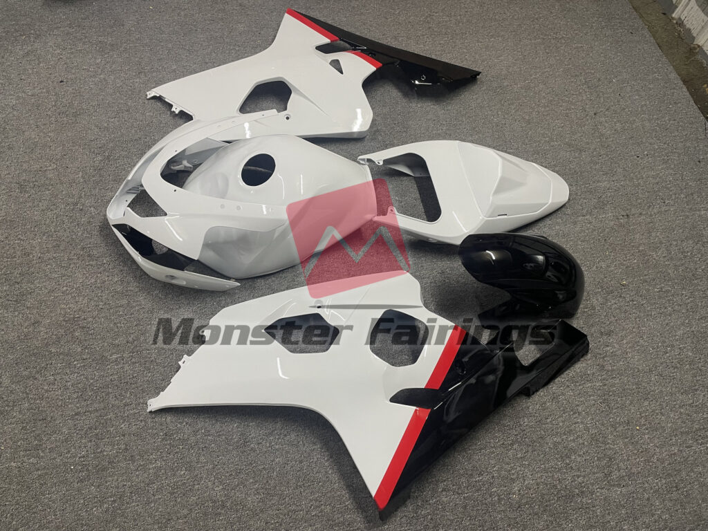 Gloss White with Red & and Black Stripes ABS fairings for Suzuki GSXR 600 - 750 2004 - 2005 - premium OEM fit kit by Monster Fairings