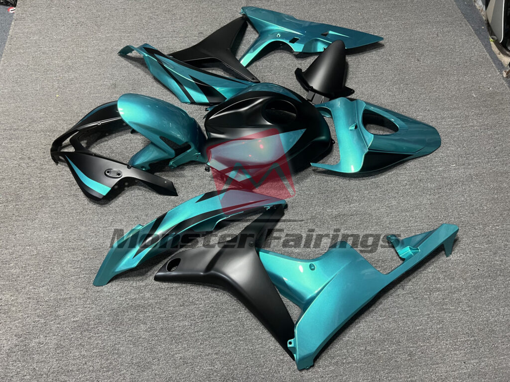 2007 - 2008 Honda CBR600RR Cyan Matte Black fairing set - ABS injection, custom painted by Monster Fairings