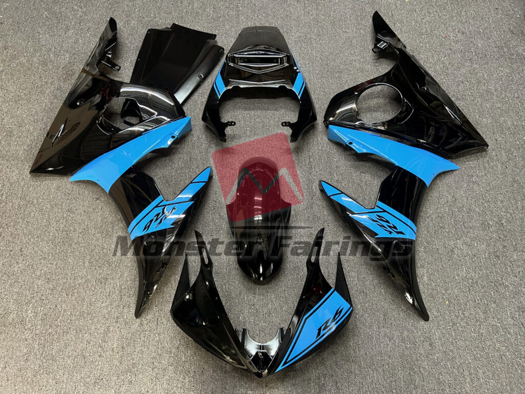Yamaha R6 2003 - 2004 Gloss Black Light Blue ABS fairings - custom motorcycle bodywork kit by Monster Fairings