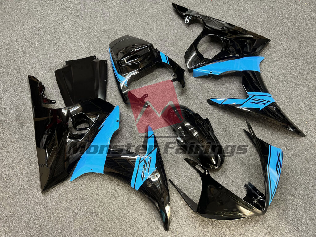 Gloss Black Light Blue ABS fairings for Yamaha R6 2003 - 2004 - premium OEM fit kit by Monster Fairings