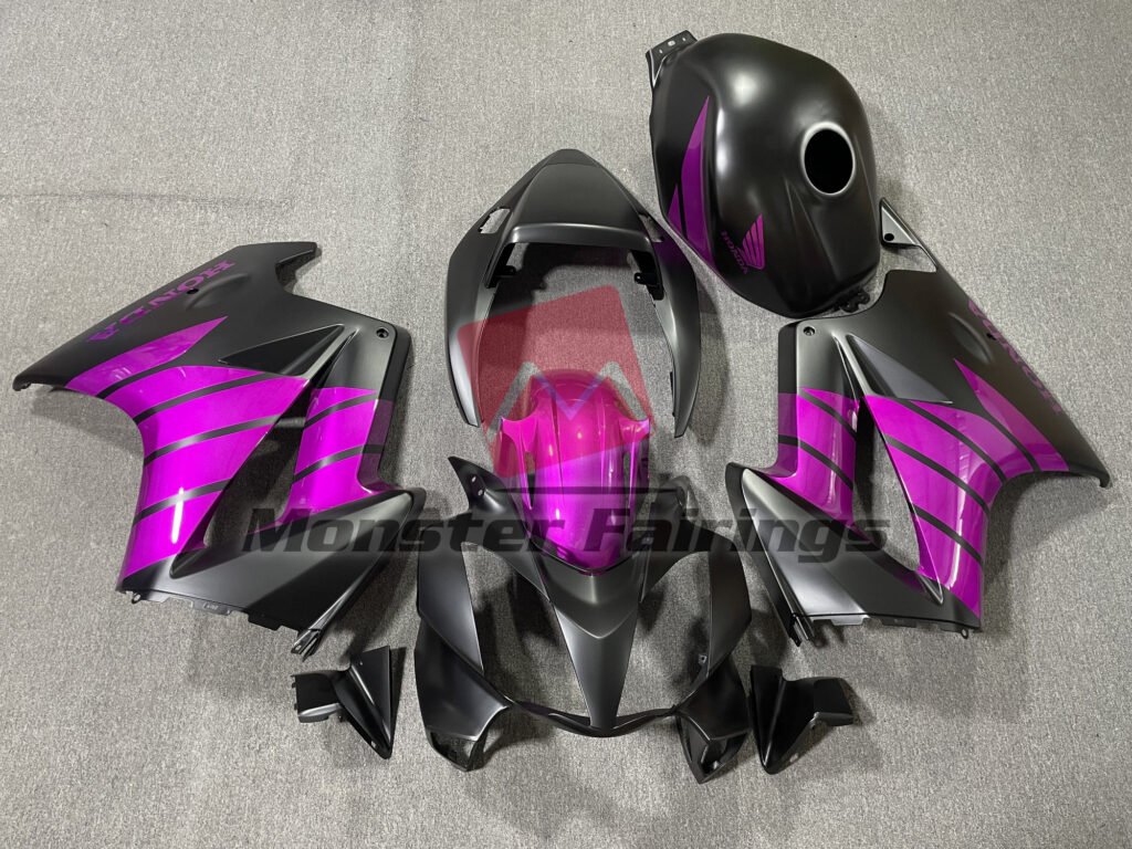 Honda VFR800 2002 - 2012 Matte Black Pink ABS fairings - custom motorcycle bodywork kit by Monster Fairings