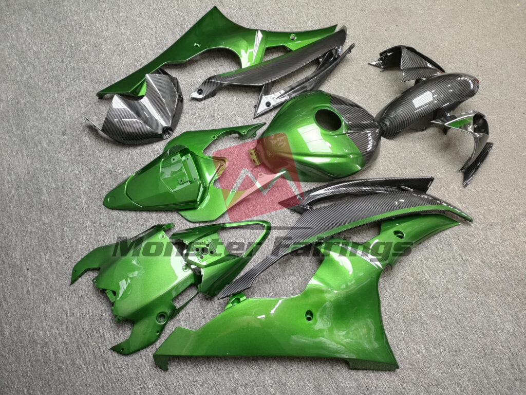 2008 - 2016 Yamaha R6 Gloss Carbon Fiber Green fairing set - ABS injection, custom painted by Monster Fairings