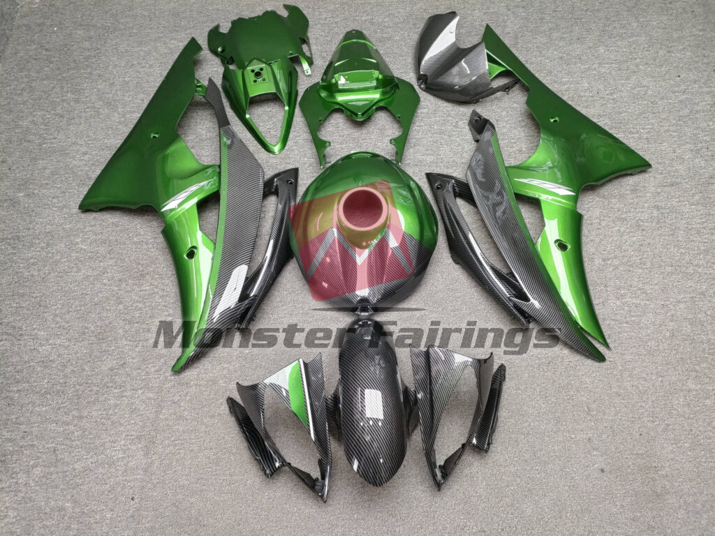 Yamaha R6 2008 - 2016 Gloss Carbon Fiber Green ABS fairings - custom motorcycle bodywork kit by Monster Fairings