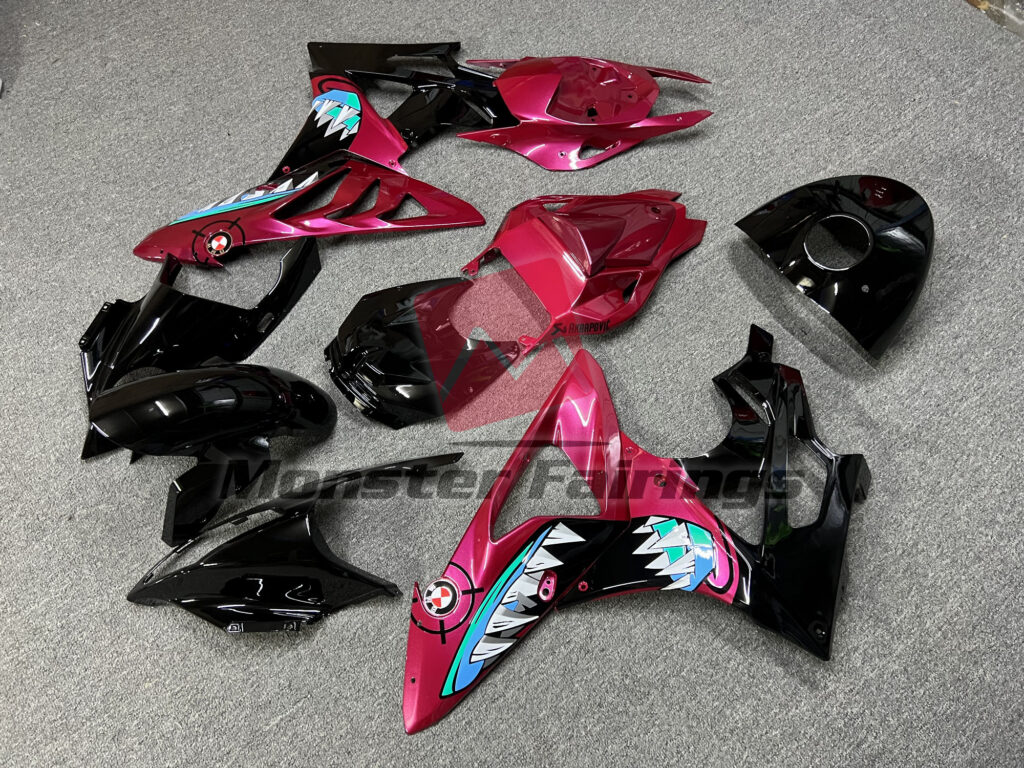 BMW S1000RR custom ABS fairings 2009 - 2014 Gloss Black & Pink Shark - durable replacement kit, Monster Fairings