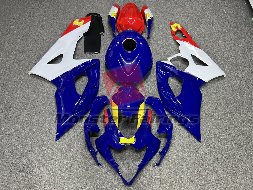 Suzuki GSXR 1000 2005 - 2006 Gloss Blue, White & Red ABS fairings - custom motorcycle bodywork kit by Monster Fairings