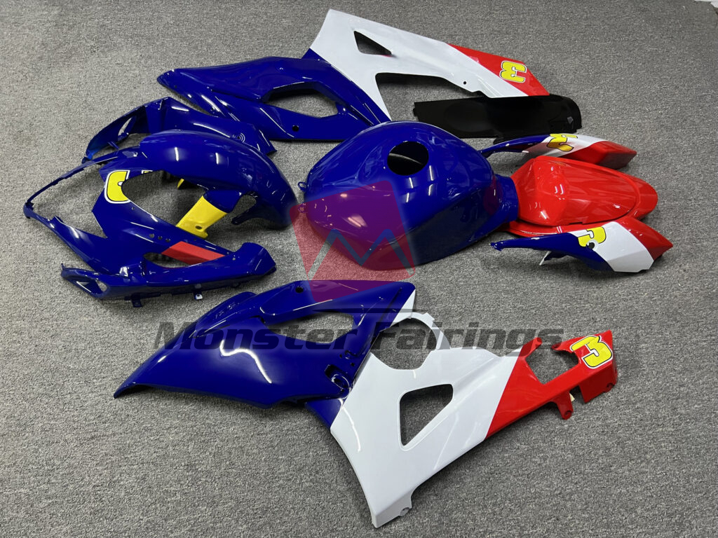 Suzuki GSXR 1000 custom ABS fairings 2005 - 2006 Gloss Blue, White & Red - durable replacement kit, Monster Fairings
