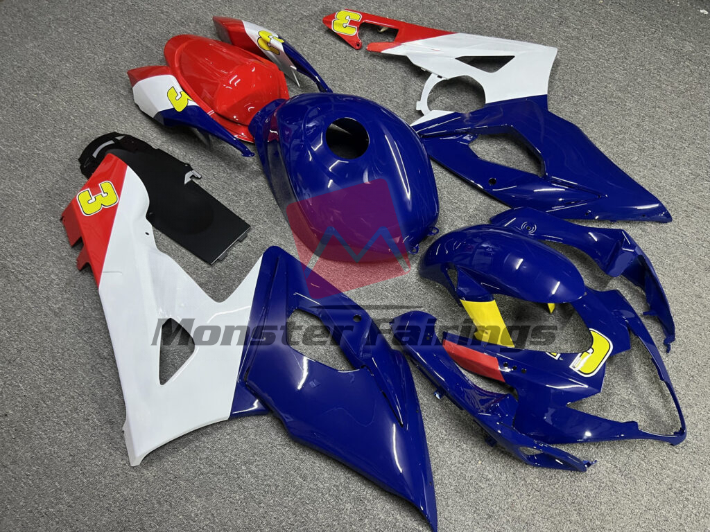 2005 - 2006 Suzuki GSXR 1000 Gloss Blue, White & Red fairing set - ABS injection, custom painted by Monster Fairings