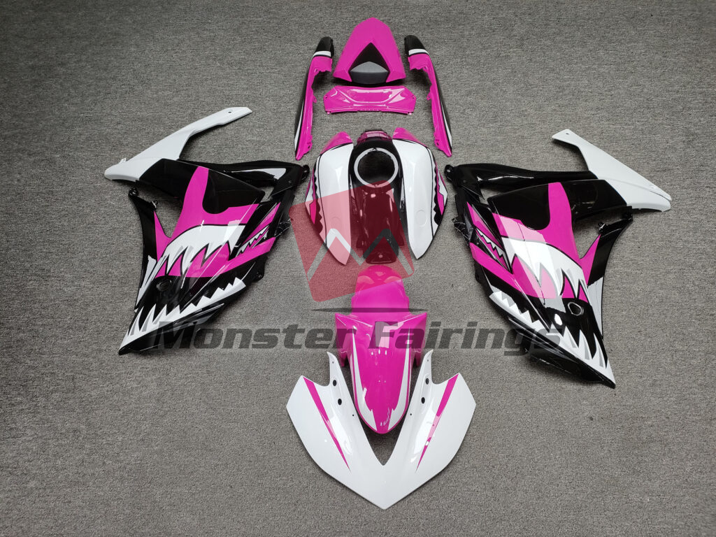 Yamaha R3 2014 - 2018 Gloss Pink & White Black Shark ABS fairings - custom motorcycle bodywork kit by Monster Fairings