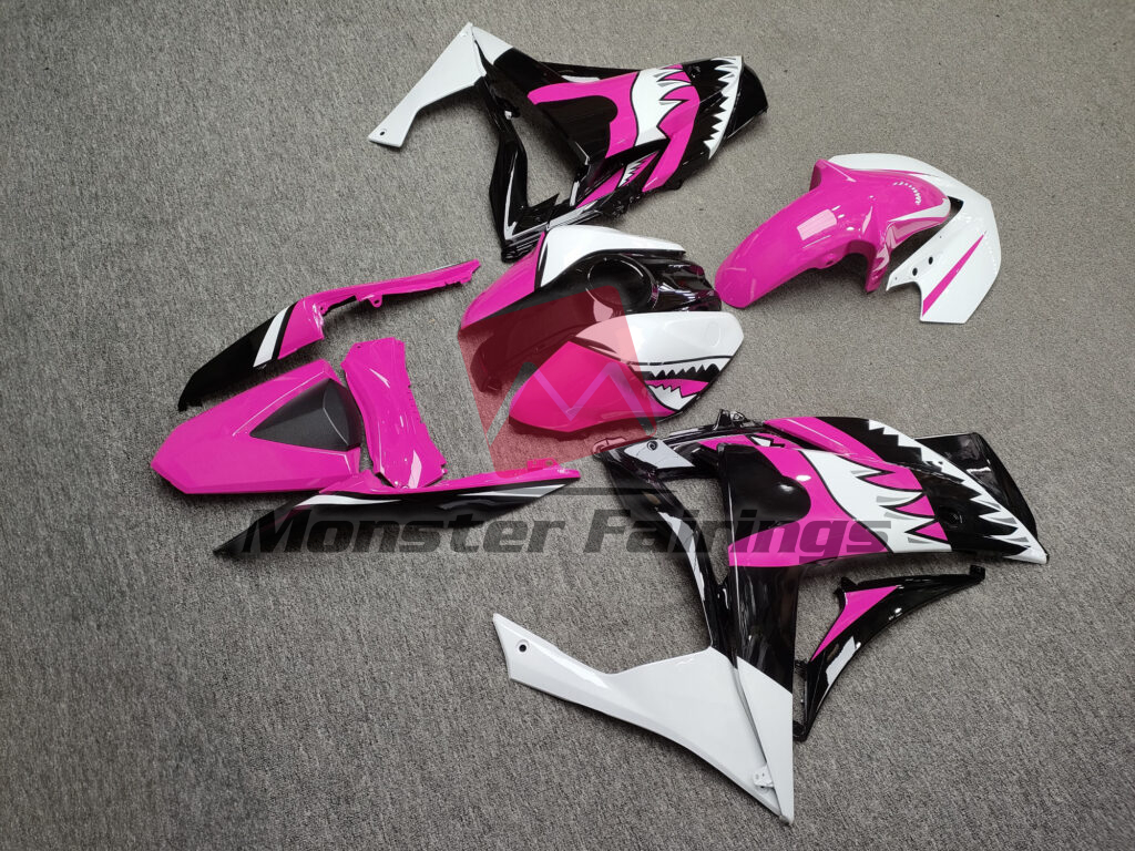 2014 - 2018 Yamaha R3 Gloss Pink & White Black Shark fairing set - ABS injection, custom painted by Monster Fairings