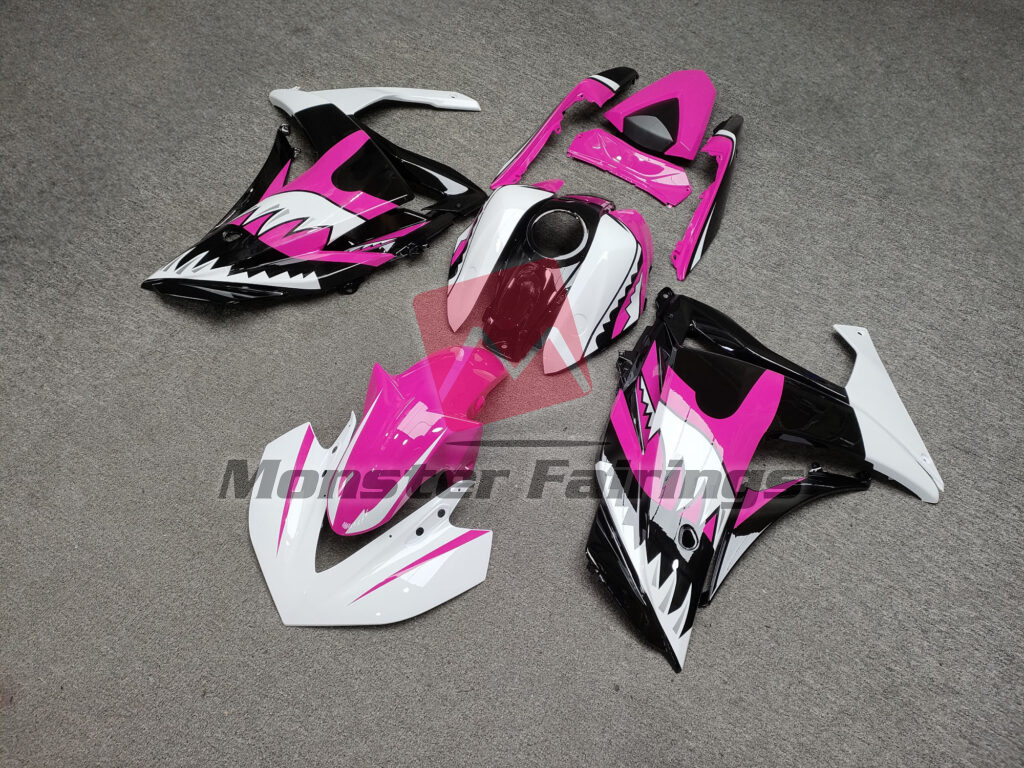Yamaha R3 custom ABS fairings 2014 - 2018 in Gloss Pink & White Black Shark - durable replacement kit, Monster Fairings