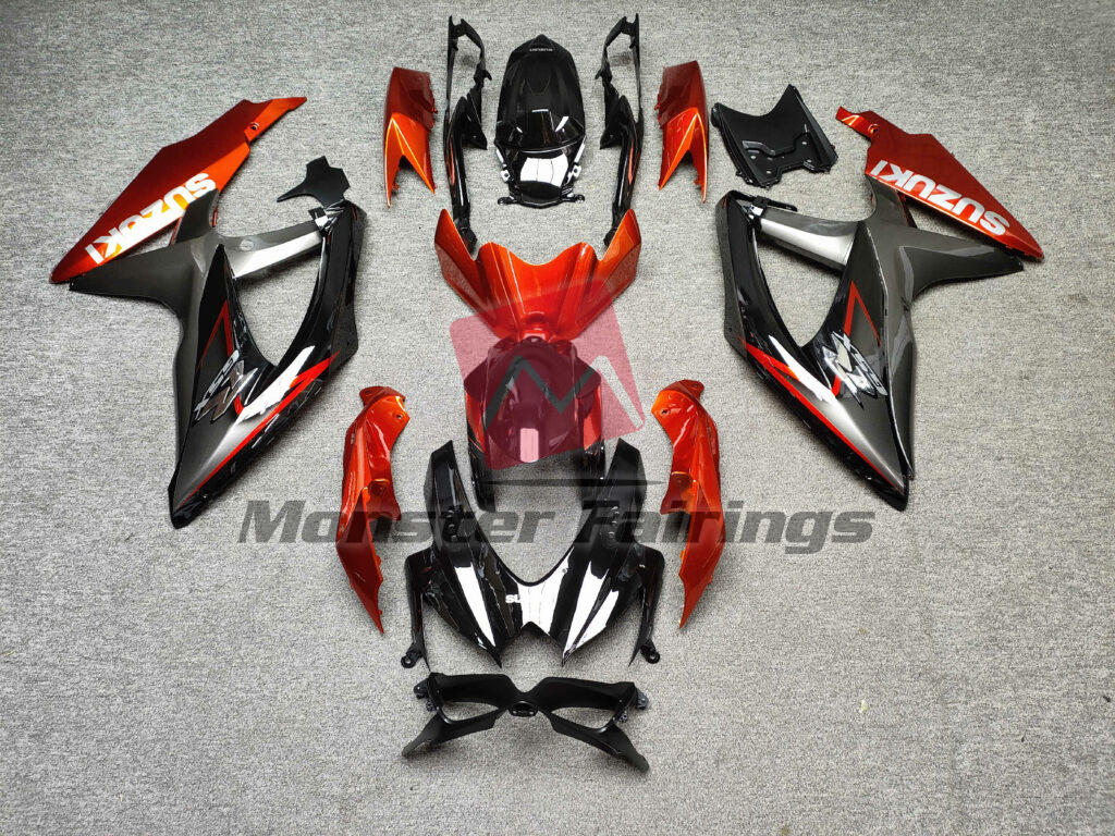 Suzuki GSXR 600 - 750 2008 - 2010 Gloss Burnt Orange Black & Gray ABS fairings - custom motorcycle bodywork kit by Monster Fairings