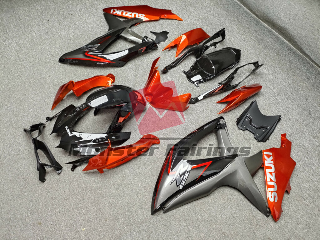 2008 - 2010 Suzuki GSXR 600 - 750 Burnt Orange Black & Gray fairing set - ABS injection, custom painted by Monster Fairings