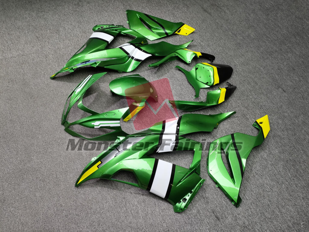 2013 - 2018 Kawasaki ZX6R Gloss Green With White & Yellow fairing set - ABS injection, custom painted by Monster Fairings