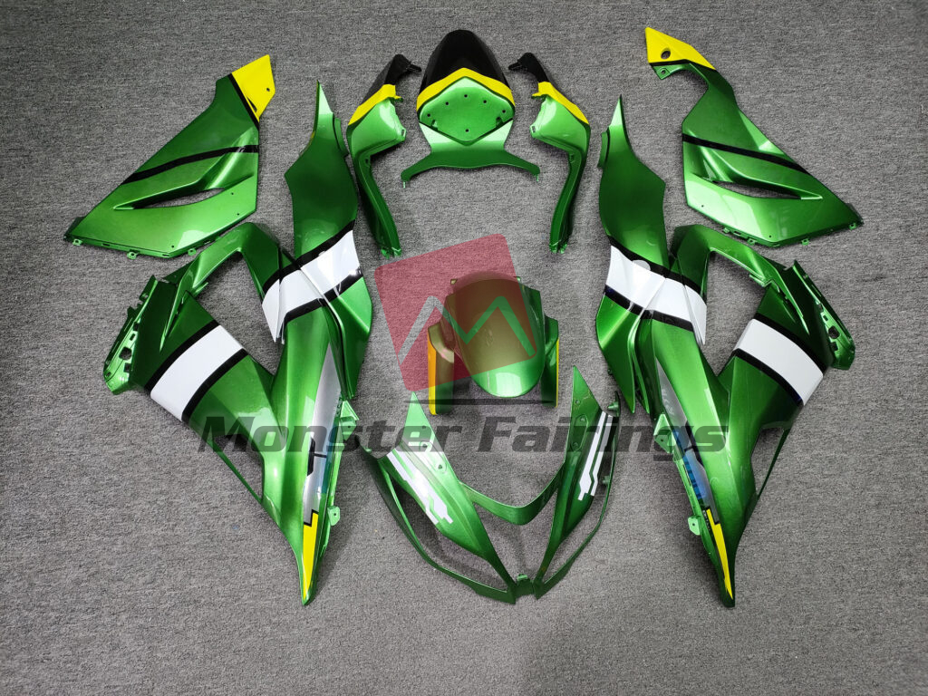 Kawasaki ZX6R 2013 - 2018 Gloss Green With White & Yellow ABS fairings - custom motorcycle bodywork kit by Monster Fairings