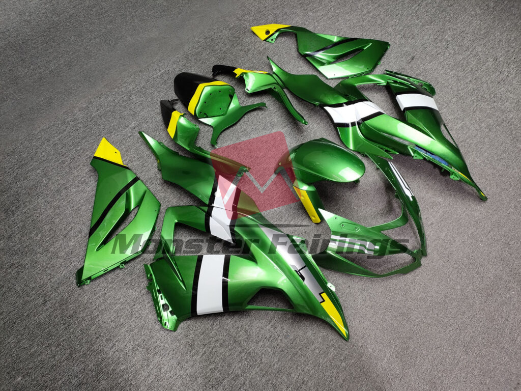 Gloss Green With White & Yellow ABS fairings for Kawasaki ZX6R 2013 - 2018 - premium OEM fit kit by Monster Fairings