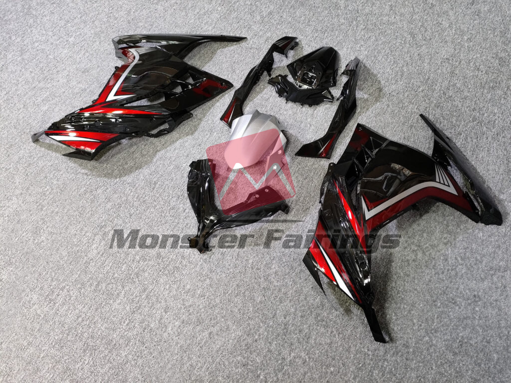 Gloss Black Red ABS fairings for Kawasaki Ninja 300 2013 - 2022 - premium OEM fit kit by Monster Fairings