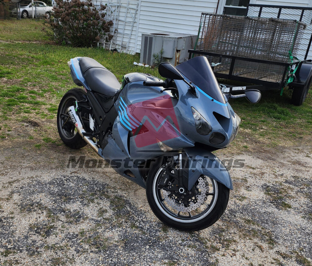 Kawasaki ZX14R 2012 - 2024 ABS fairings, Gloss Grey with Light Blue - high - quality motorcycle kit by Monster Fairings