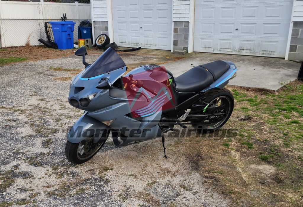 Monster Fairings ABS fairing kit for Kawasaki ZX14R 2012 - 2024 Gloss Grey with Light Blue, precise OEM fit