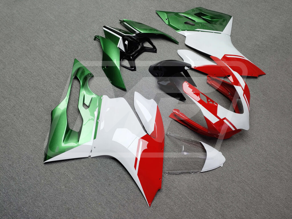 Ducati 1199 custom ABS fairings Gloss Red, White & Green - durable replacement kit, Monster Fairings