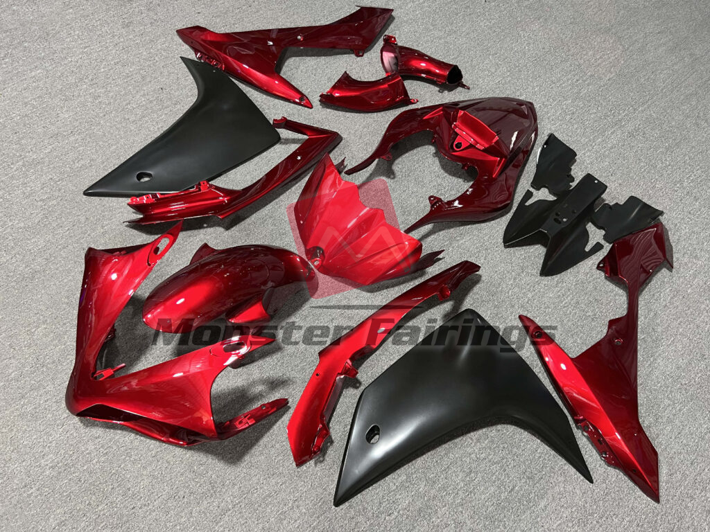 Yamaha R1 custom ABS fairings 2007 - 2008 Gloss Deep Red & Matte Black - durable replacement kit, Monster Fairings
