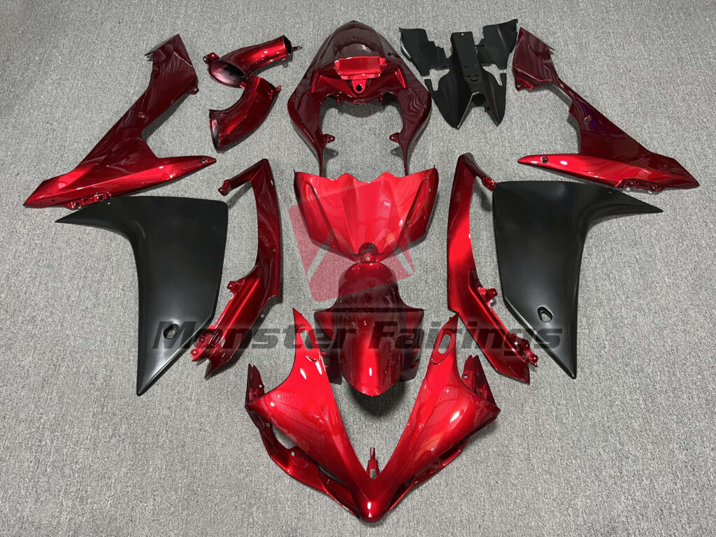 Yamaha R1 2007 - 2008 Gloss Deep Red & Matte Black ABS fairings - custom motorcycle bodywork kit by Monster Fairings