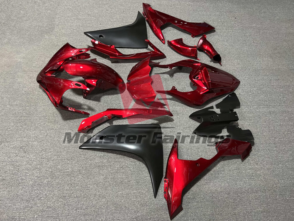 2007 - 2008 Yamaha R1 Gloss Deep Red & Matte Black fairing set - ABS injection, custom painted by Monster Fairings