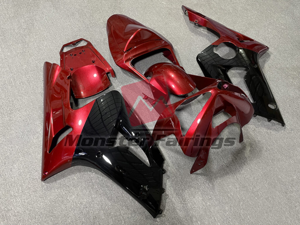 2003 - 2004 Kawasaki ZX6R Gloss Red & Black fairing set - ABS injection, custom painted by Monster Fairings
