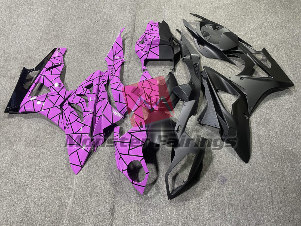 BMW S1000RR 2009 - 2014 Gloss Pink & Matte Black Pattern Split ABS fairings - custom motorcycle bodywork kit by Monster Fairings