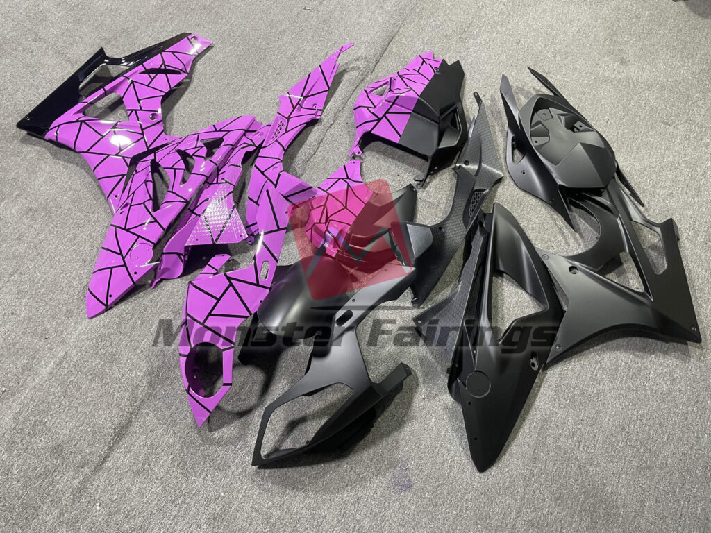 BMW S1000RR custom ABS fairings 2009 - 2014 Gloss Pink & Matte Black Pattern Split - durable replacement kit, Monster Fairings