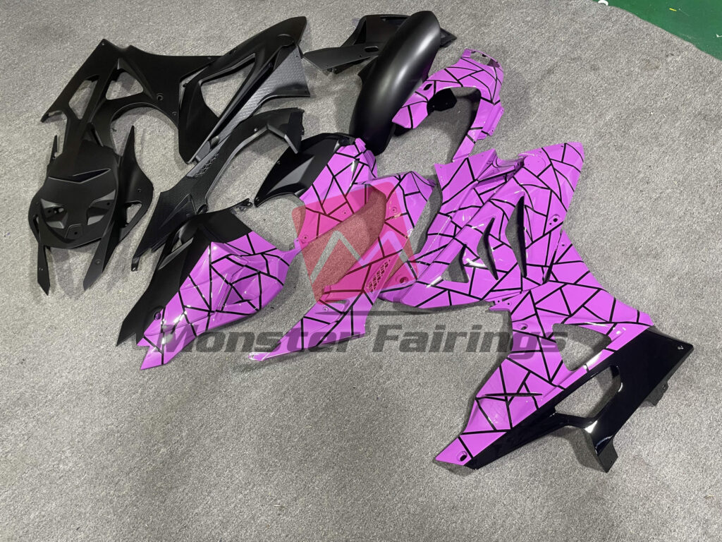 2009 - 2014 BMW S1000RR Gloss Pink & Matte Black Pattern Split fairing set - ABS injection, custom painted by Monster Fairings