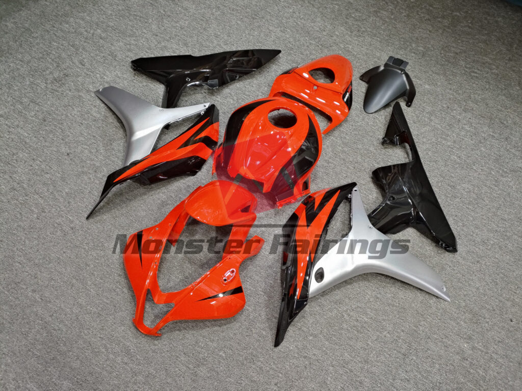 Honda CBR600RR custom ABS fairings 2007 - 2008 in Gloss Orange & Black Silver - durable replacement kit, Monster Fairings