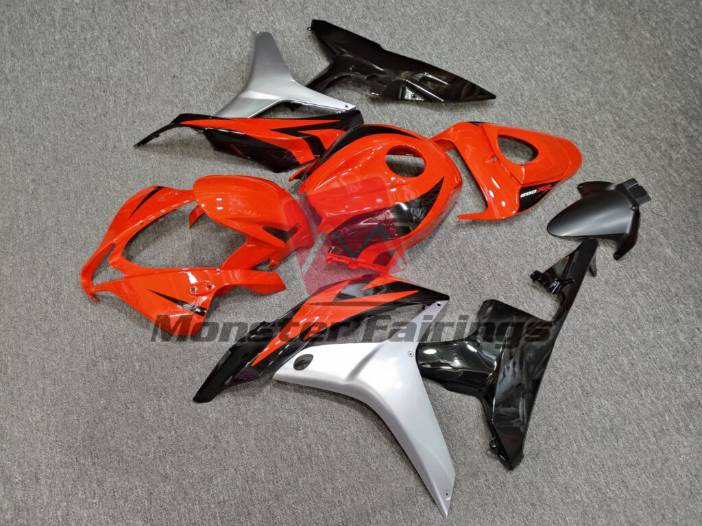 2007 - 2008 Honda CBR600RR Gloss Orange & Black Silver fairing set - ABS injection, custom painted by Monster Fairings