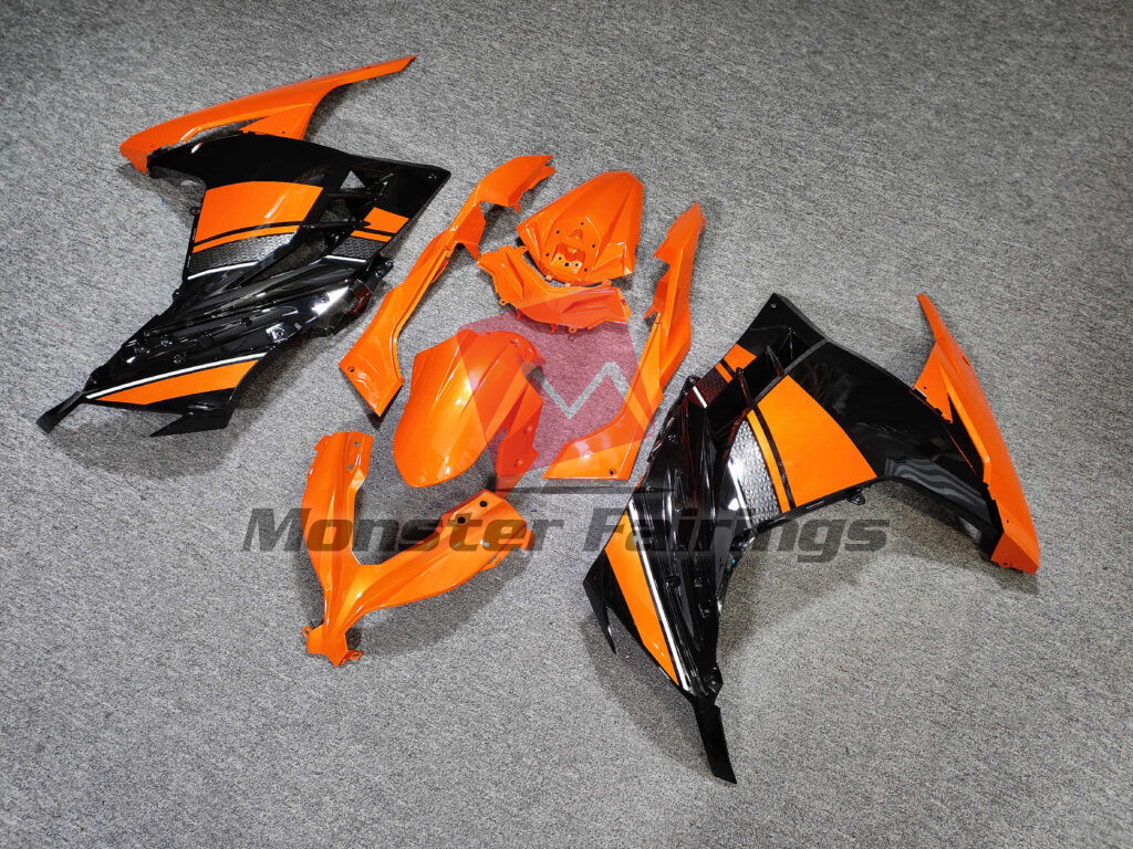 Kawasaki Ninja 300 custom ABS fairings 2013 - 2022 in Gloss Orange & Black - durable replacement kit, Monster Fairings