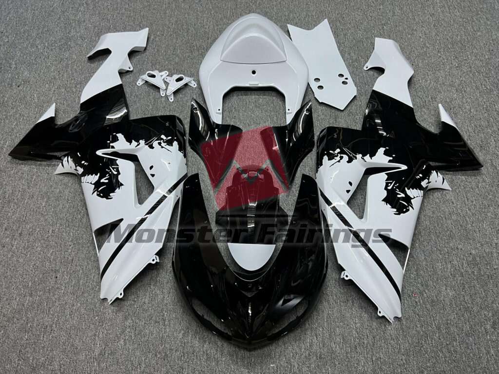 Kawasaki ZX10R 2006 - 2007 Gloss White & Black Knight ABS fairings - custom motorcycle bodywork kit by Monster Fairings