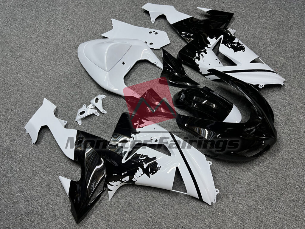 2006 - 2007 Kawasaki ZX10R Gloss White & Black Knight fairing set - ABS injection, custom painted by Monster Fairings
