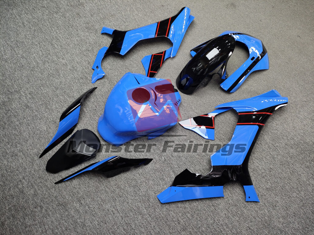 2015 - 2019 Yamaha R1 Gloss Blue with Black & Red fairing set - ABS injection, custom painted by Monster Fairings